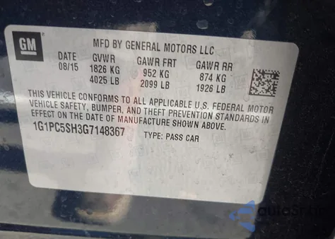 2016 Chevrolet Cruze Limited Ls Auto z USA, uszkodzony, nr VIN 1G1PC5SH3G7148367